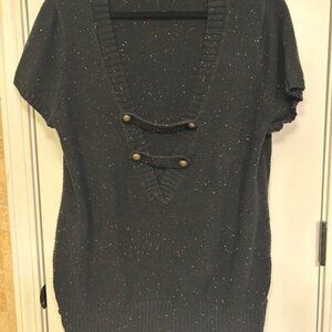 Cato Woman Black Short Sleeve Sweater with Button Detail | Size XL